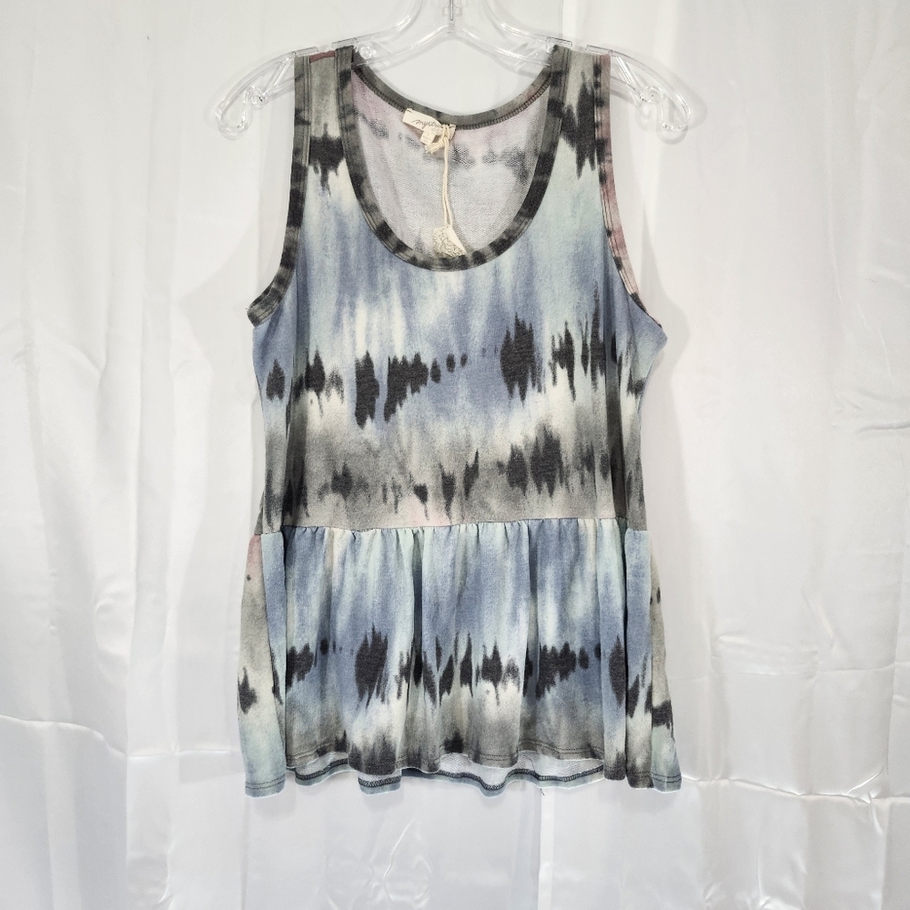 Mystree Size Large Tie-dye, Sleeveless, Ruffle Hem Tank